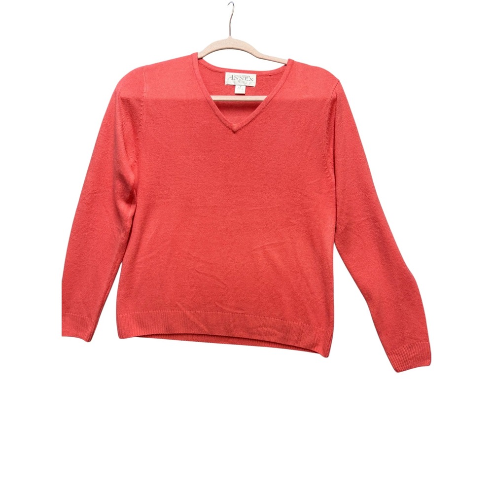 VTG Casual Corner Annex V-Neck Sweater Women's M Petite Coral Knit Top Casual
